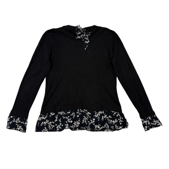 Kachel x Anthropologie Waverly Pullover Top Size 6 Black Floral Trim Bell Sleeve - Picture 5 of 13